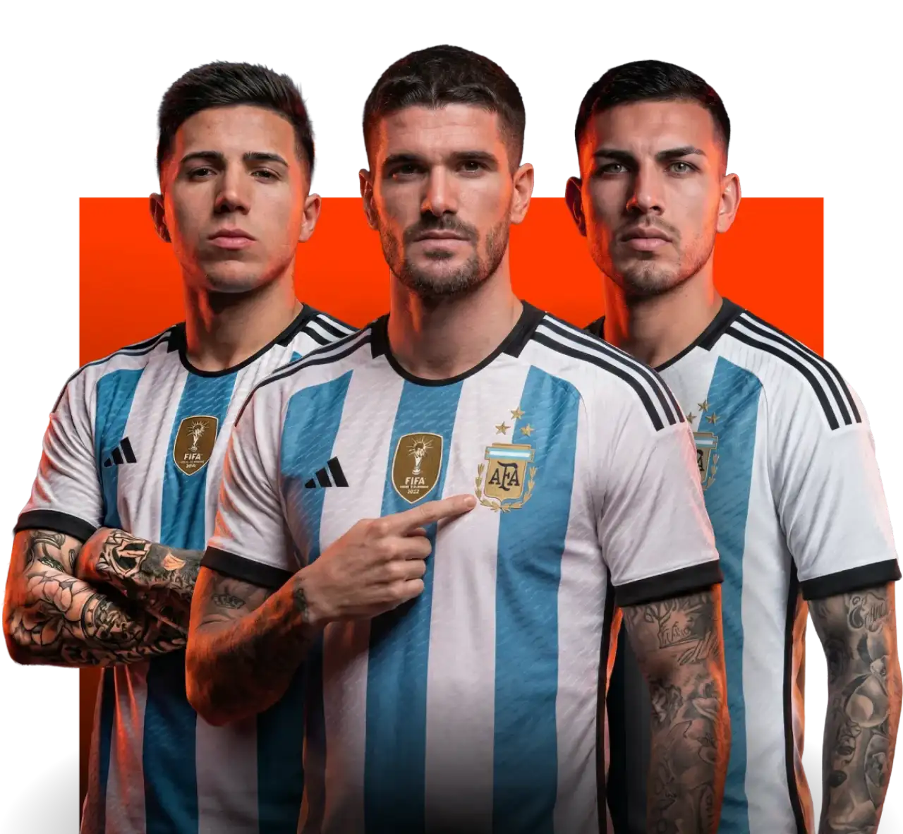 Ilustración de portada del sitio argentino de la marca con futbolistas de la selección argentina.